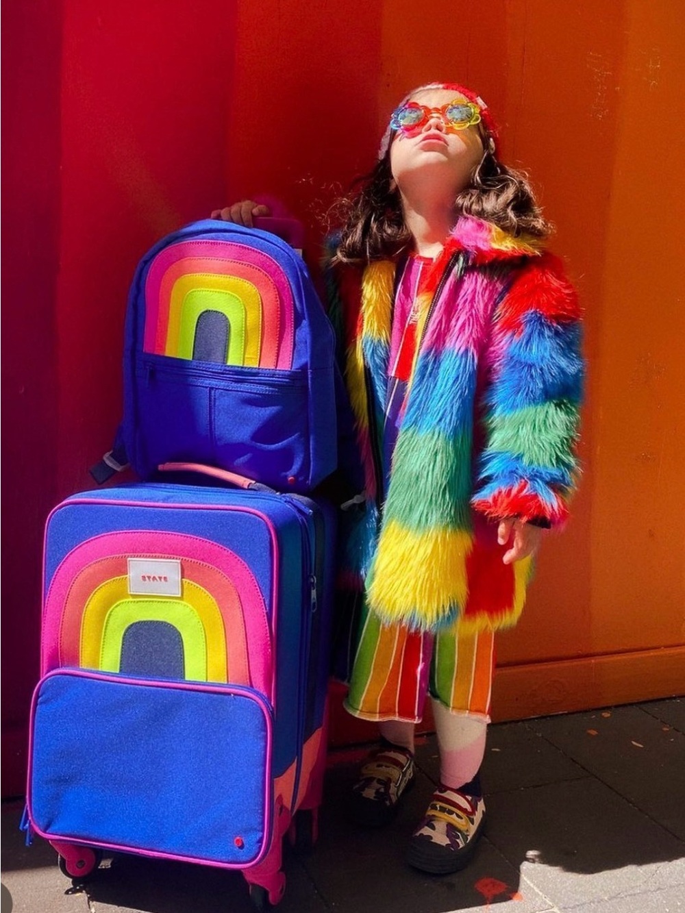 STATE Kids Backpack & Rolling Luggage Set with Neon Rainbow - Mini Logan